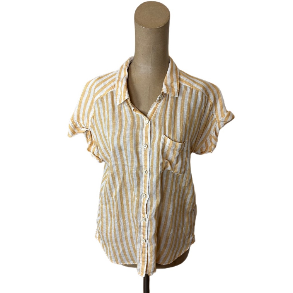 Faherty Yellow and White Striped Button-Down Shirt